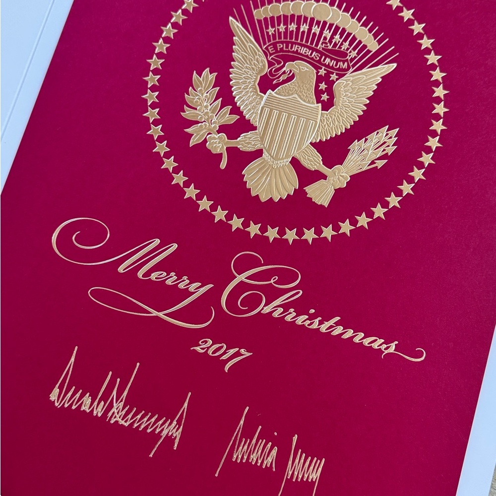 2017 White House Red & Gold Christmas Card - Donald Trump & Melania Trump